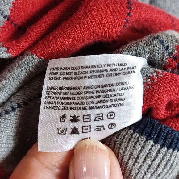 Brooks Brothers Preppy Sweater Mens L Argyle Gray Red Navy V Neck Cotton Wool - Picture 8 of 9